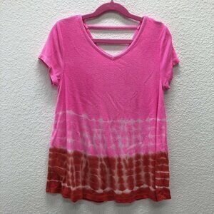 Girls Tie Dyed JUSTICE Top Size 10 Red Pink White Loose Fitting Flirty Flare